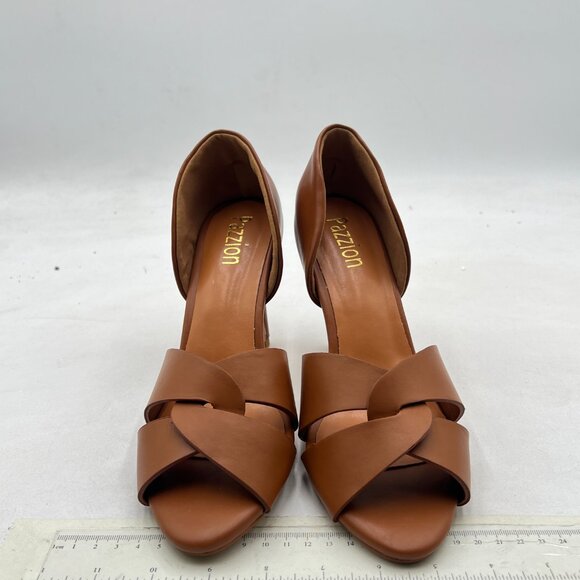 Pazzion Brown Sexy Open Toe High Heeled D'Orsay Pumps Slip On Two Pieces Sandals - Picture 3 of 8